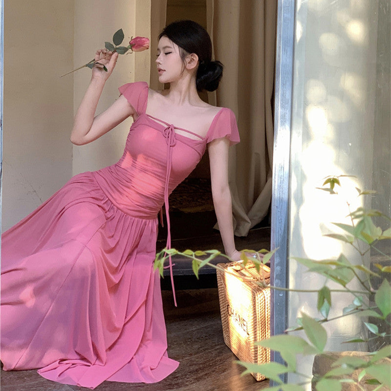 Pink Summer Square Neck Maxi Dress Pink Summer Square Neck Maxi Dress
