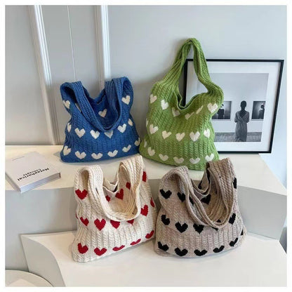 Knitted Heart Tote Bag