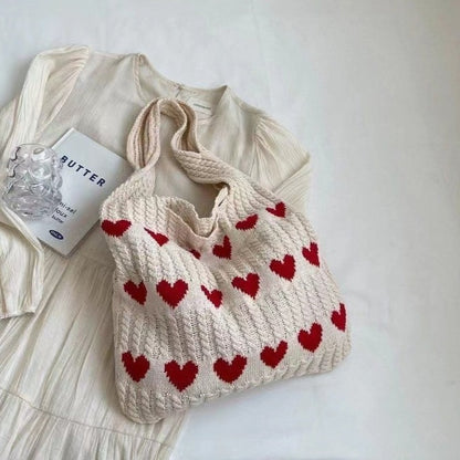 Knitted Heart Tote Bag