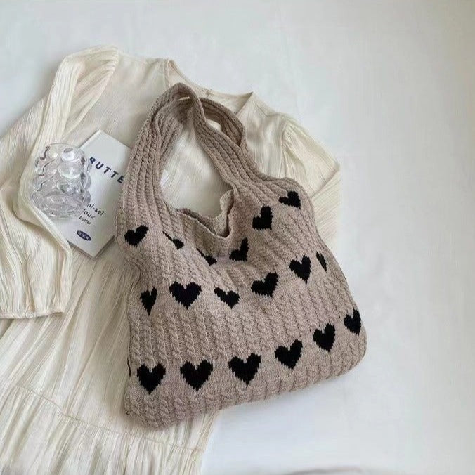 Knitted Heart Tote Bag
