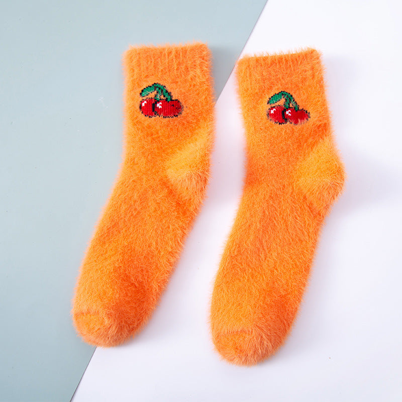 Fruity Embroidery Fuzzy Socks