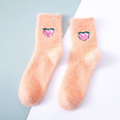 Fruity Embroidery Fuzzy Socks