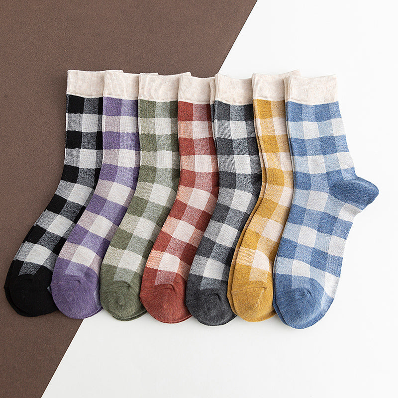 Colorful Plaid Cotton Socks