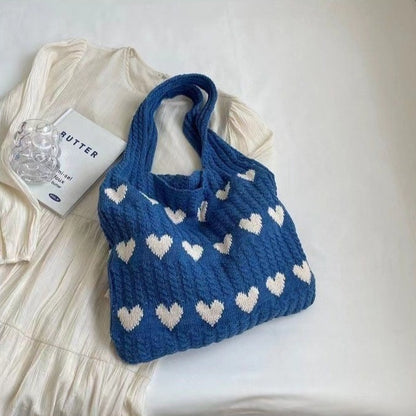 Knitted Heart Tote Bag
