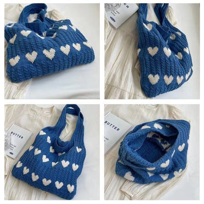 Knitted Heart Tote Bag