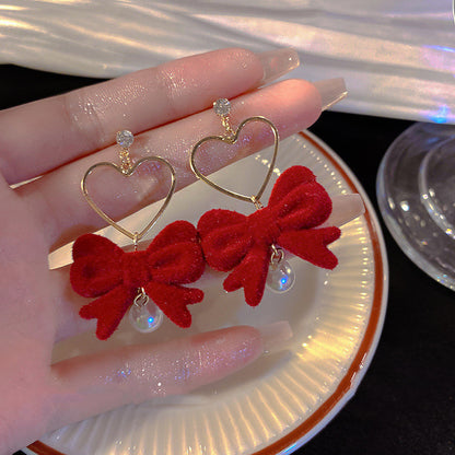 Red Bow Dangle Earrings