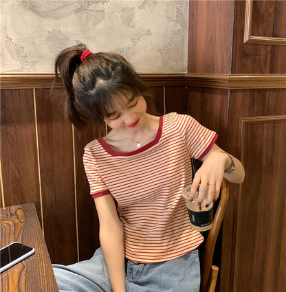 Square Neck Red Striped Tee
