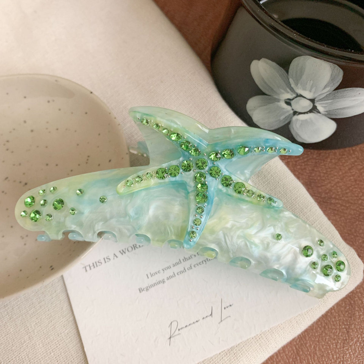 New Rhinestone Starfish Claw Clip Set Of 3 Starry Sky Ocean Starfish Shell Hair Claw Clip Acrylic Large  main image 2