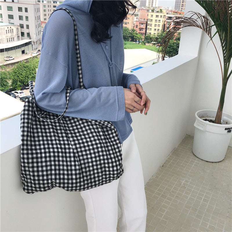 Plaid Canvas Tote Bag