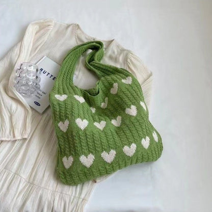 Knitted Heart Tote Bag