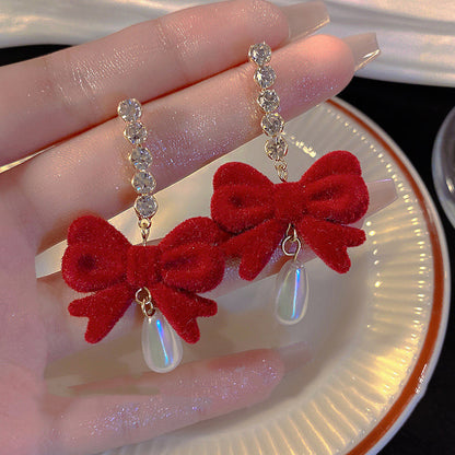 Red Bow Dangle Earrings