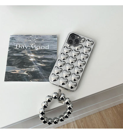 Silver 3D Heart Phone Case