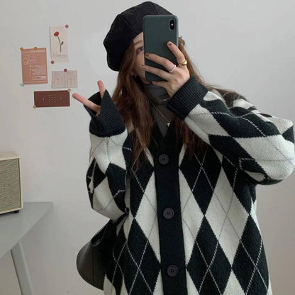 Cozy Argyle Knit Cardigan