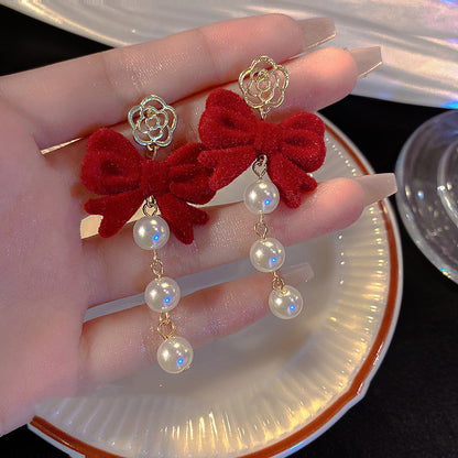 Red Bow Dangle Earrings