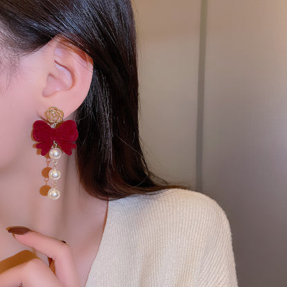 Red Bow Dangle Earrings