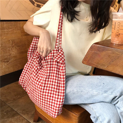 Plaid Canvas Tote Bag