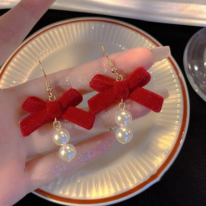 Red Bow Dangle Earrings