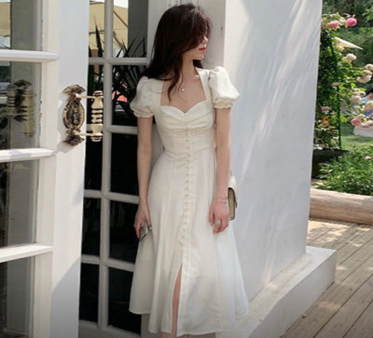 White Square Neck Bubble Sleeve Maxi Dress - Elegant White Dress XL White Square Neck Bubble Sleeve Maxi Dress - Elegant White Dress XL