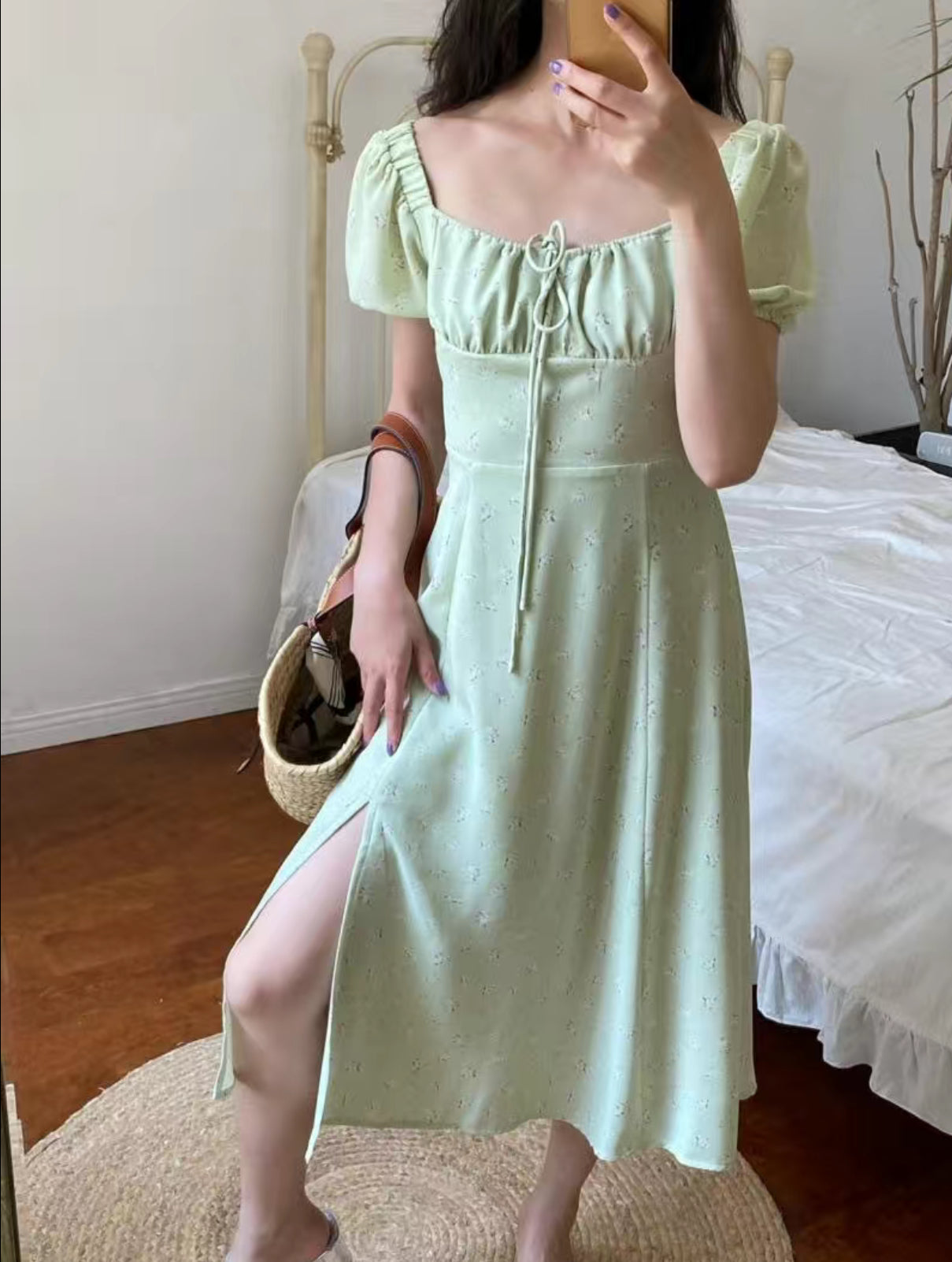 Coquette Floral Green Maxi Dress - Feminine Floral Dress L Coquette Floral Green Maxi Dress - Feminine Floral Dress L