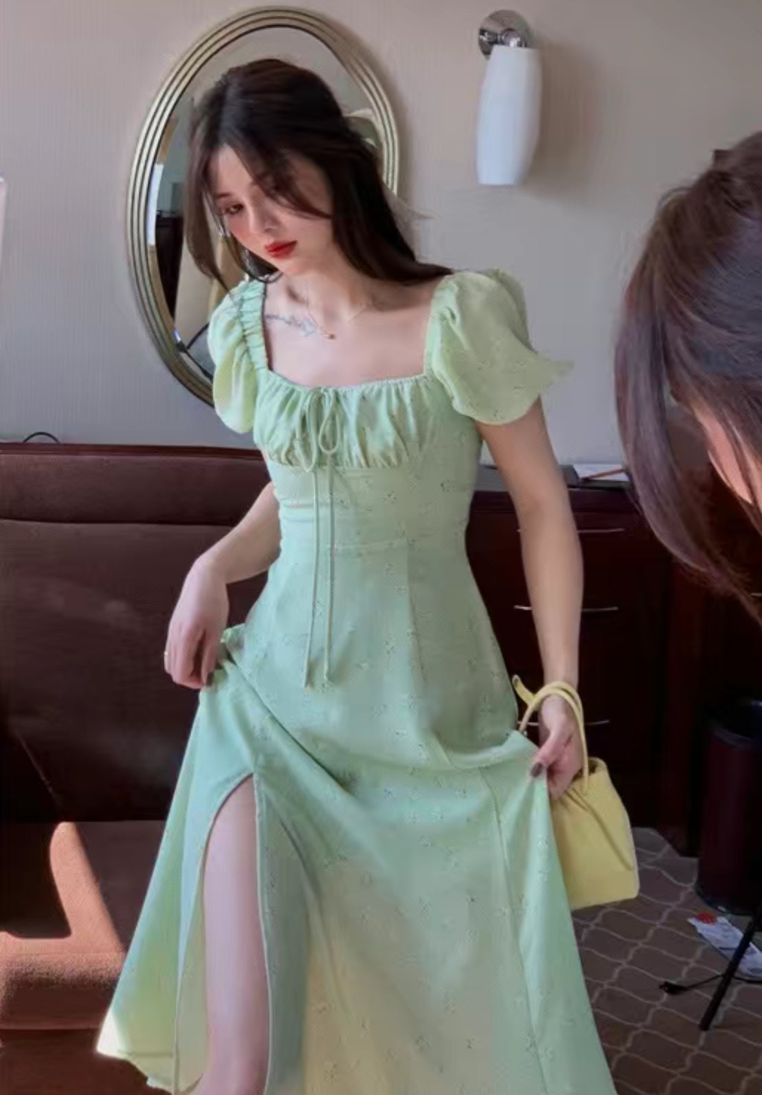 Coquette Floral Green Dress