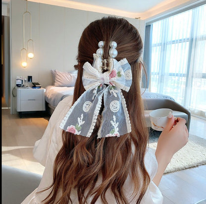 Floral Lace Bow Claw Clip