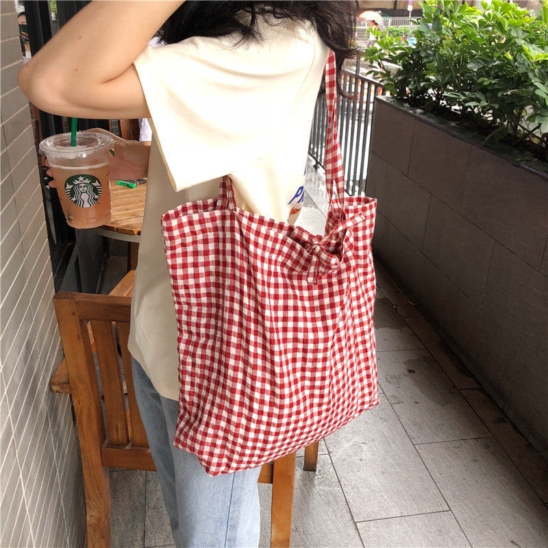 Plaid Canvas Tote Bag