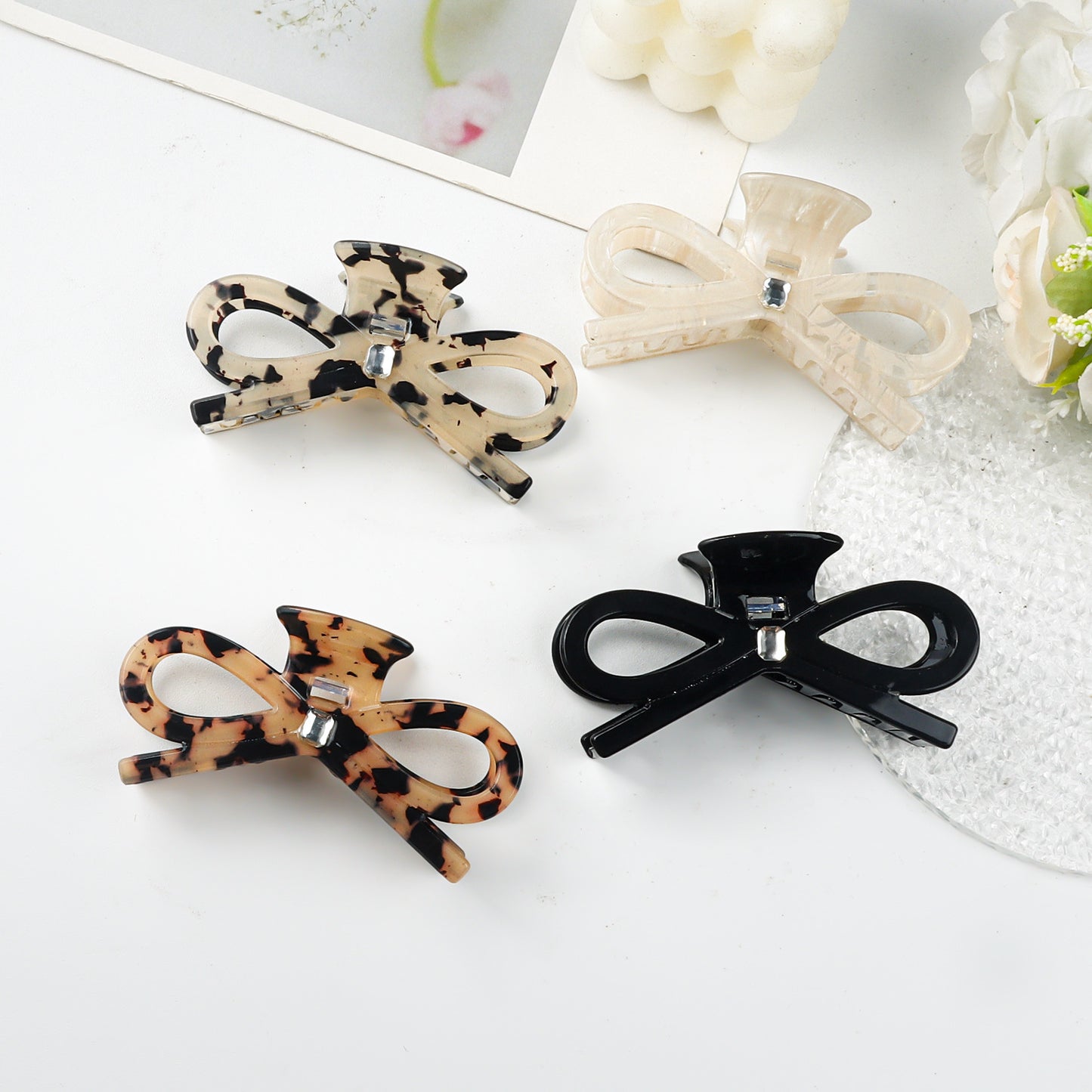 Rhinestone Bow Claw Clip