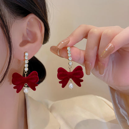 Red Bow Dangle Earrings