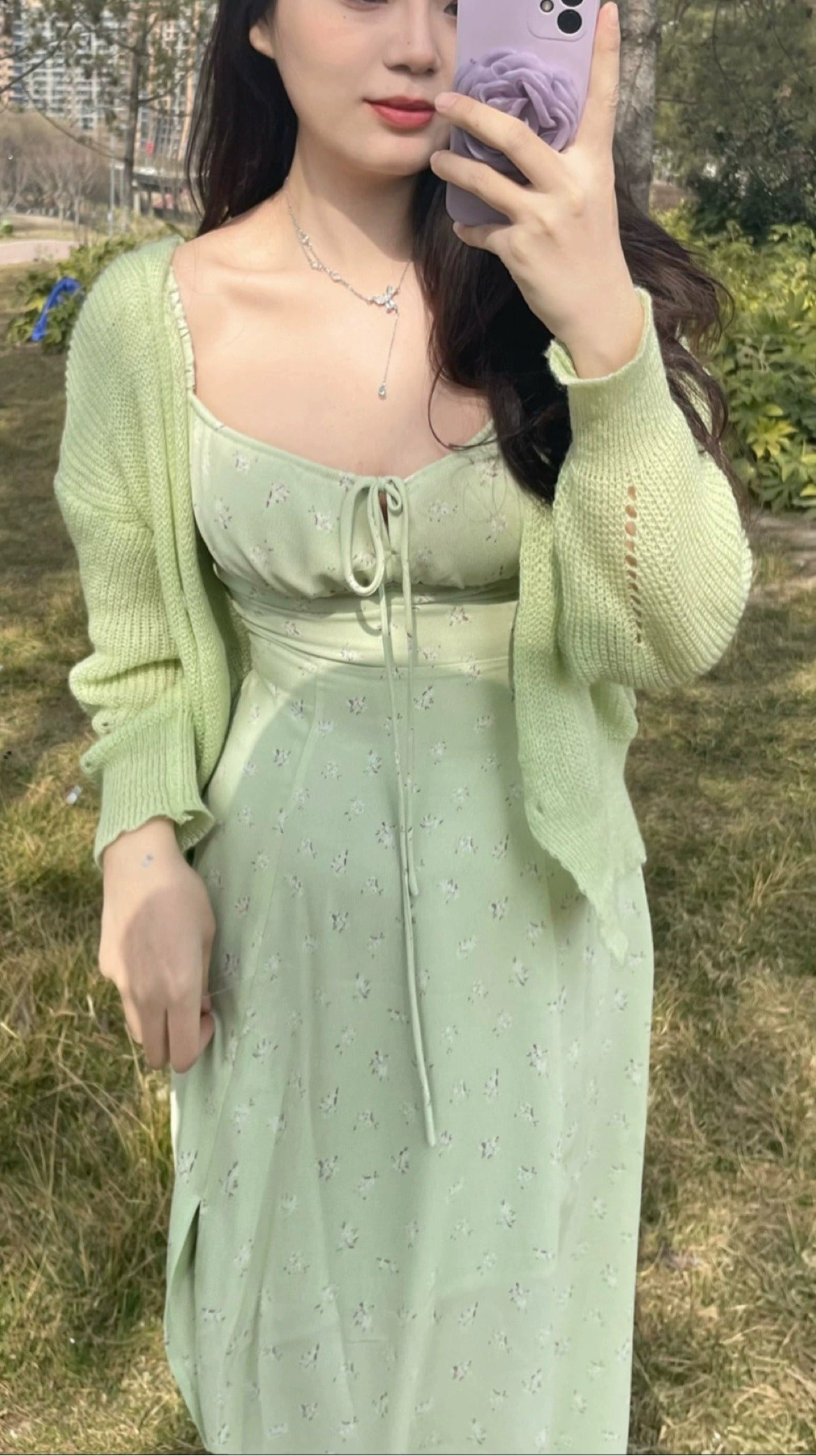 Coquette Floral Green Maxi Dress - Feminine Floral Dress L Coquette Floral Green Maxi Dress - Feminine Floral Dress L