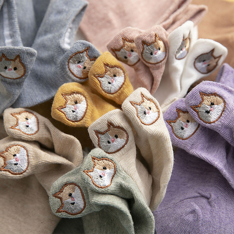 Cat Embroidery Socks