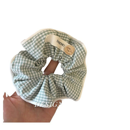 Green Plaid Button Scrunchie