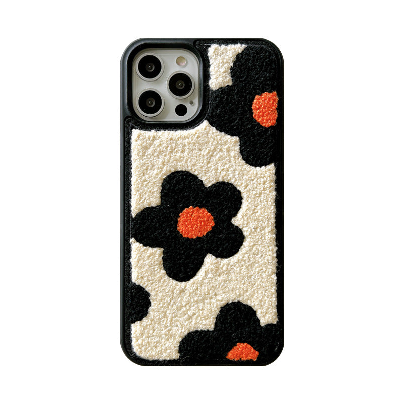 Floral Plush Embroidery Phone Case