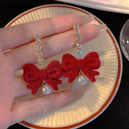 Red Bow Dangle Earrings