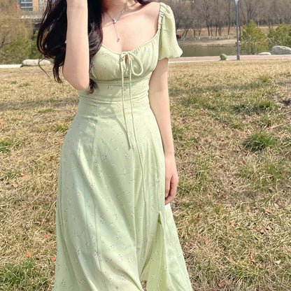 Coquette Floral Green Dress