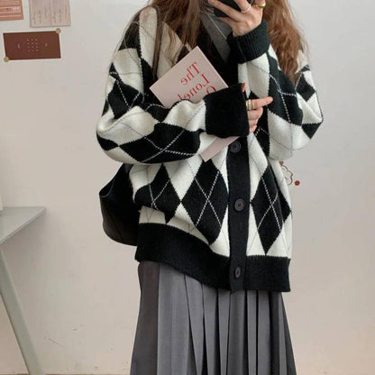 Cozy Argyle Knit Cardigan