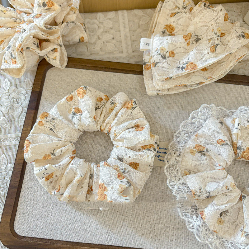 Vintage Yellow Rose Scrunchie