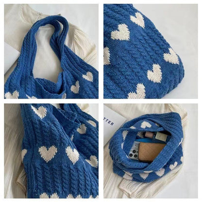 Knitted Heart Tote Bag