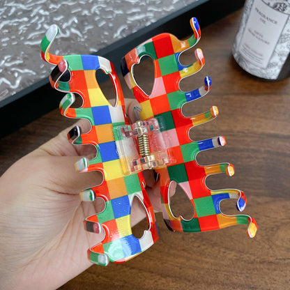 Rainbow Check Pattern Claw Clip