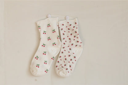 Cherry Rose Cotton Sock