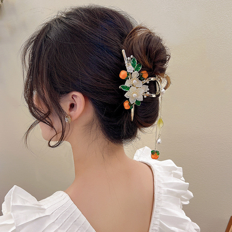 Persimmon Flower Claw Clip