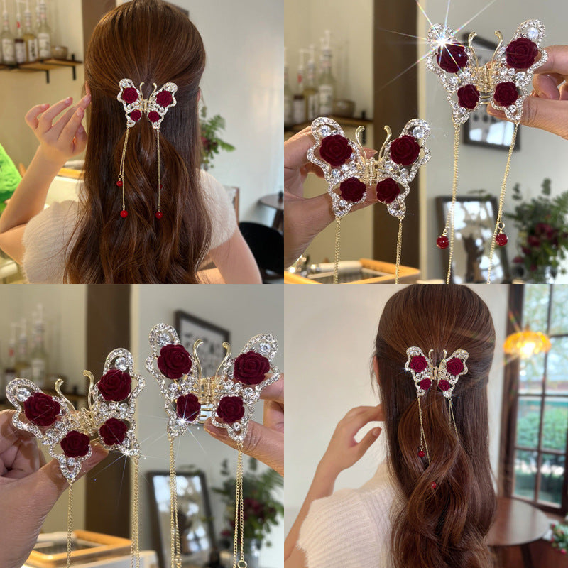 Butterfly Rose Hair Claw Clip