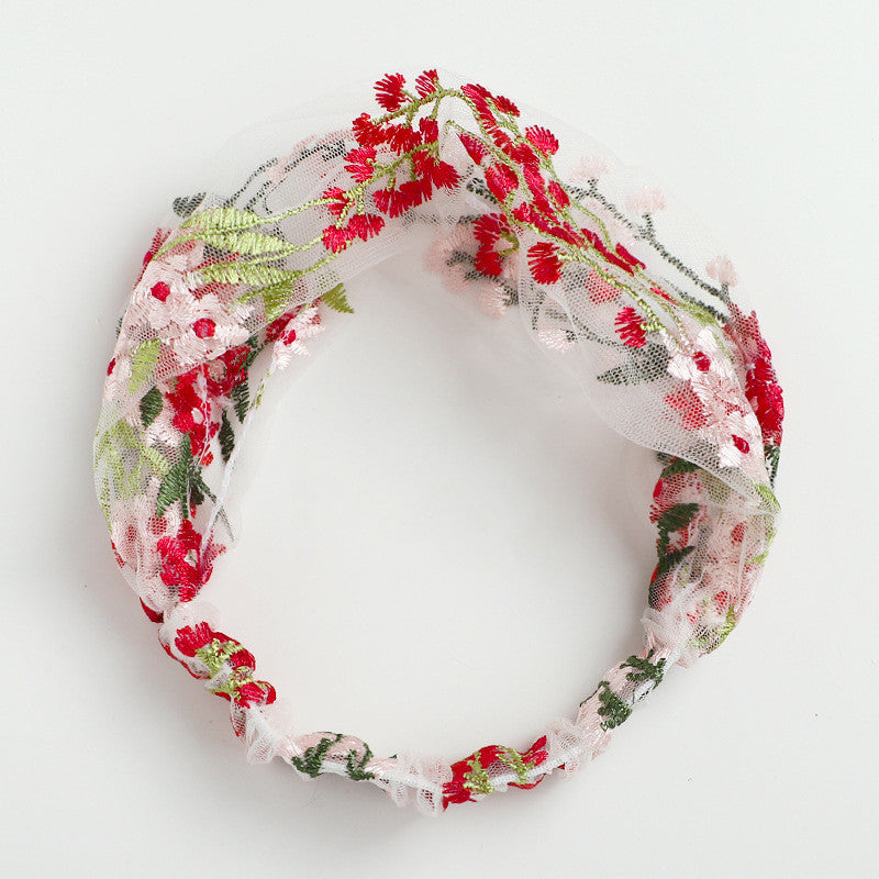 Embroidery flower headband