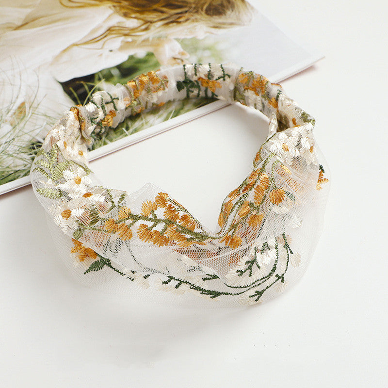 Embroidery flower headband