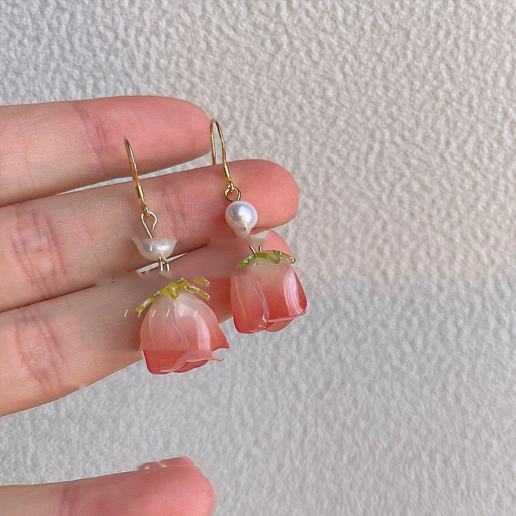 Celestial Rose Hanging Pearl Earring