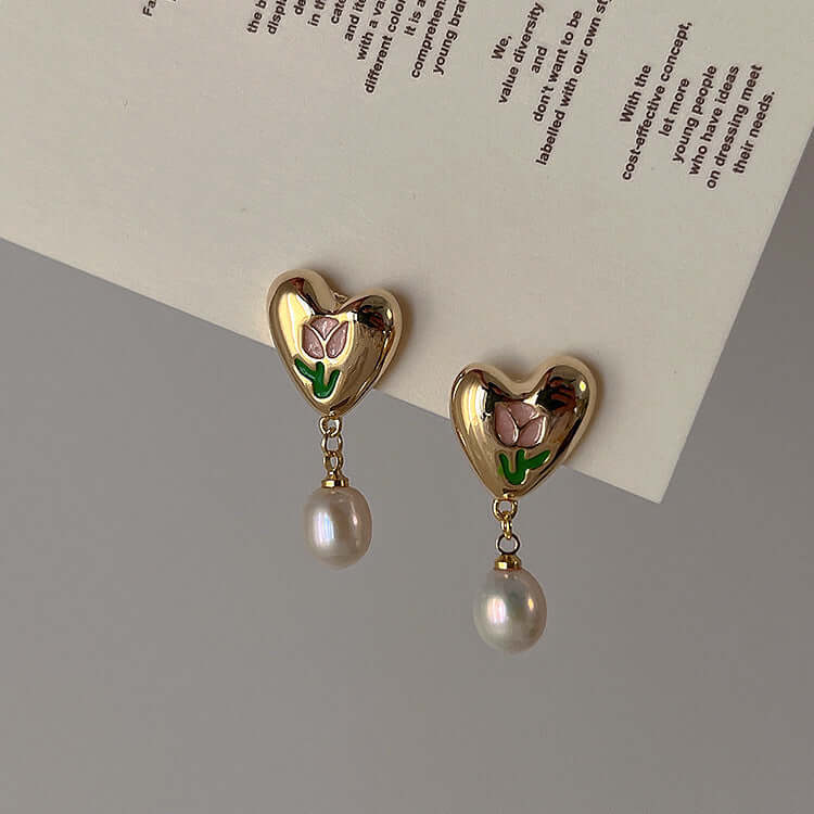 Tulip Heart Pearl Earrings - Tristar Boutique