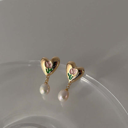 Tulip Heart Pearl Earrings - Tristar Boutique